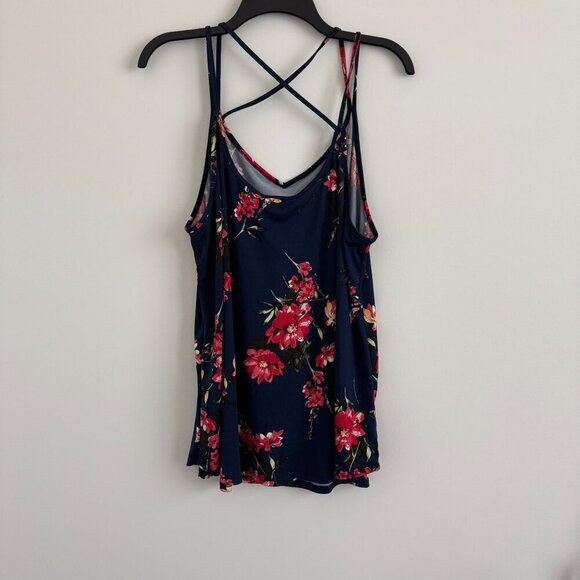 Papermoon Women Navy Floral Crisscross Back Sleeveless Tank Top Size 2X - Picture 1 of 6
